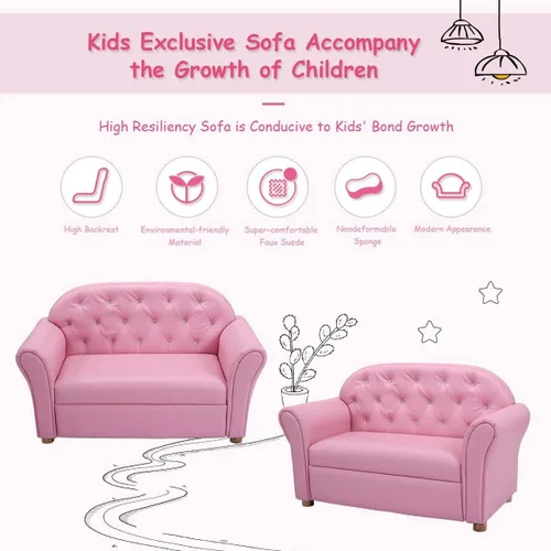 Vista 3 de Fireflowery - Sofá infantil de 37 pulgadas con construcción de madera resistente y tapizado de piel sintética, mini sofá de juego de doble espuma