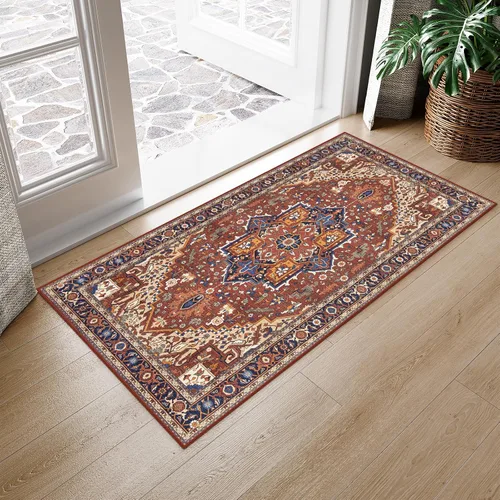 Vista 77 de Moynesa Alfombra ultra fina lavable de 2 x 3 pies, alfombra pequeña de cocina para entrada, interior, antideslizante, tapete vintage para puerta