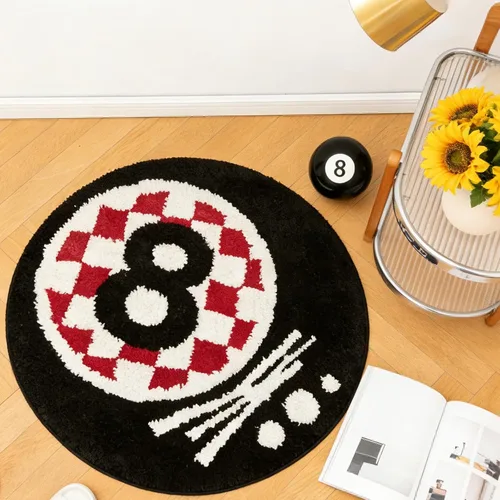 Vista 3 de Alfombra redonda negra de 8 bolas de 32 pulgadas para el hogar, alfombra de ocho bolas, alfombra de baño antideslizante para ducha, bonita alfombra