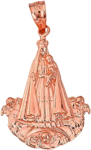 Vista 5 de Colgante con dije de Nuestra Señora de la Caridad del Cobre con certificado de oro de 14 k