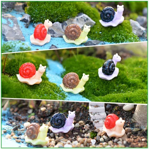 Vista 5 de JKanruh 21 piezas de mini caracoles de resina en miniatura de animales, mini figuras de caracol, jardín de hadas, adornos de paisaje de musgo
