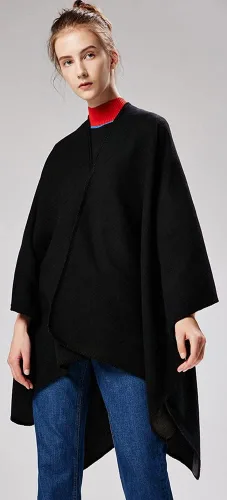 Vista 3 de Chal para mujer, bufanda de invierno sólida, cárdigan suelto frontal abierto, elegante capa de poncho