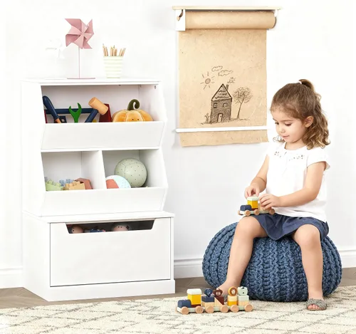 Vista 4 de UTEX Organizador de almacenamiento de juguetes para niños, estantería para niños y estantería con cajón, compartimento de almacenamiento abierto
