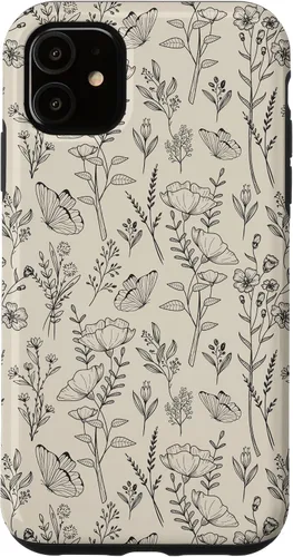 Vista 8 de Black & Cream Butterfly Meadow Botanical Wildflower Pattern Case for iPhone 17