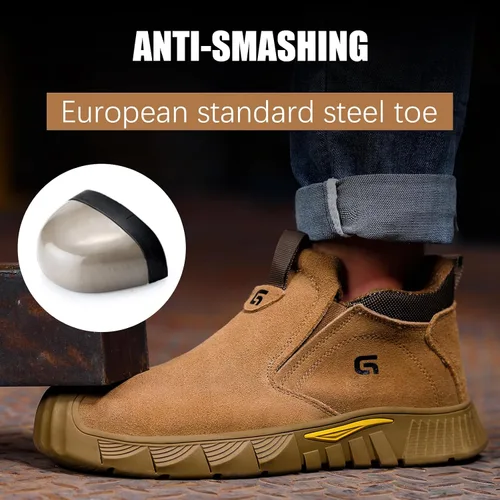 Vista 3 de GLANOUDUN - Botas de trabajo de soldadura para hombre, con punta de acero, antideslizantes, zapatos de trabajo indestructibles para hombre, zapatos