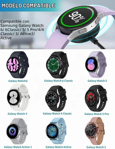 Vista 4 de Cargador USB para Samsung Galaxy Watch, base de carga compatible con Samsung Galaxy Watch 6/6 Classic/5 Pro/5/4/4 Classic/ 3/Active 2/Active, 3.3