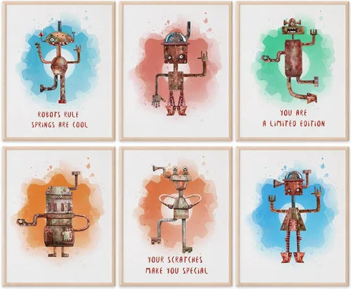 Vista 15 de Impresiones artísticas de aviones de guardería (juego de 4) – sin marco – 8 x 10 segundos Arte de pared encantador y caprichoso para guarderías