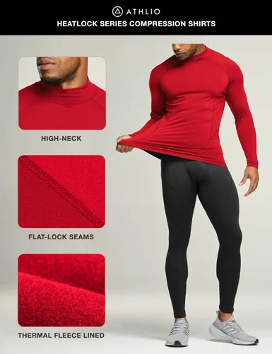 Vista 4 de ATHLIO 2 or 3 Pack Men's Thermal Long Sleeve Compression Shirts, TurtleMock Winter Sports Base Layer, Active Running Shirt