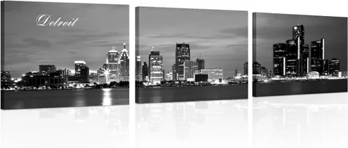 Vista 16 de TUMOVO 3 piezas de arte de pared en lienzo con diseño de horizonte de Atlanta, arte de pared panorámico de paisaje urbano en blanco y negro
