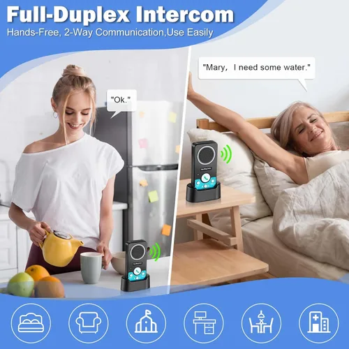 Vista 2 de Intercomunicadores inalámbricos para el hogar, intercomunicador inalámbrico manos libres, largo alcance, 8 niveles de volumen, 4 timbres dúplex