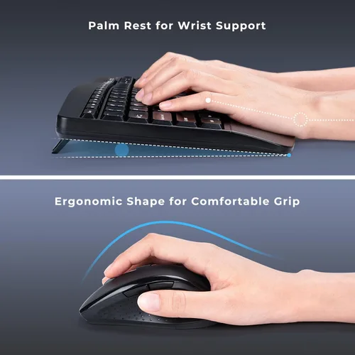 Vista 2 de Combo ergonómico de teclado y mouse, teclado inalámbrico de computadora de tamaño completo con reposamuñecas de palma mouse ergonómico