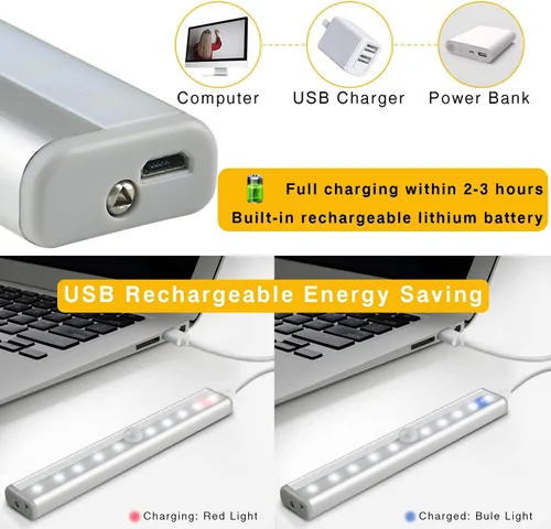 Vista 5 de Diomart Iluminación para debajo del gabinete, luces inalámbricas recargables para debajo del mostrador con control remoto, 20 luces LED regulables