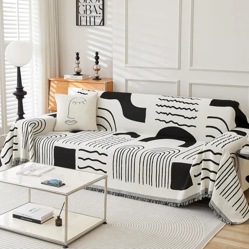 Vista 11 de WEYOND Funda de Sofá Boho de Chenilla con Borlas, Funda de Sofá Bohemia para Sofá de 1 Cojín, Sillón, Silla, 1 Plaza (71" x 91", Negro)