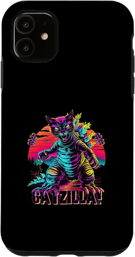 Vista 5 de iPhone 15 Streetwear Synthwave 80s 90s Catzilla Cat Japanese teen Case