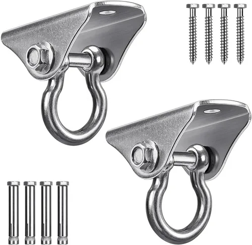 Vista 12 de SELEWARE - Ganchos de techo de acero inoxidable resistentes, 1 paquete 180° Swivel Ceiling Mount Swing Hardware for Porch Swing Set Hammock Chair