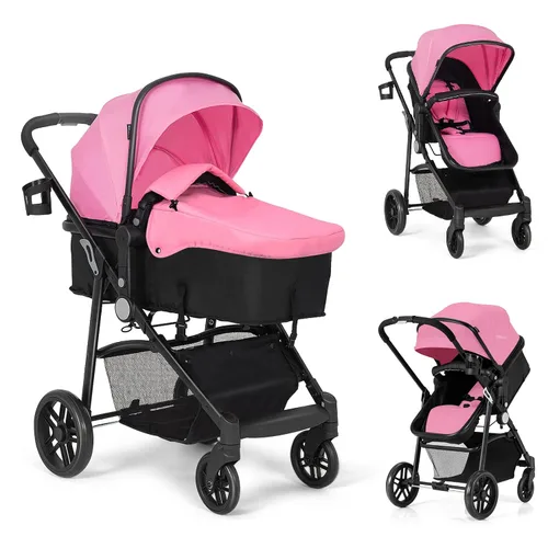 Vista 10 de Baby Joy - Cochecito de bebé, 2 en 1 convertible para cochecito de bebé, cochecito con cubierta para pies, soporte para tazas, gran espacio de Negro