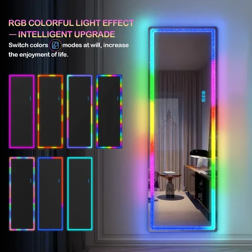 Vista 5 de LVSOMT Espejo de longitud completa de 63 x 20 pulgadas con luces LED Negro