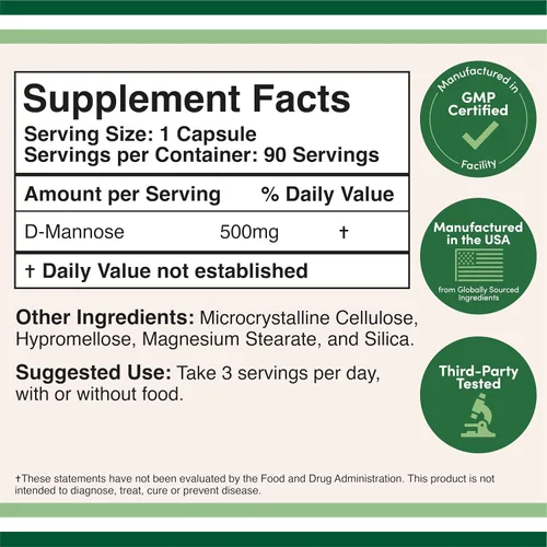 Vista 2 de Double Wood Supplements D Manosa 500mg Cápsulas, 90