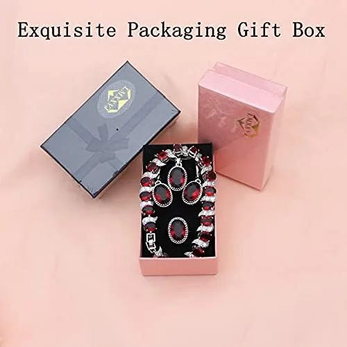 Vista 6 de LMXXVJ Juego de joyas para mujer con piedras preciosas de circonita cúbica, collar, pulsera de tenis, novia, aniversario, graduación, fiesta, regalo