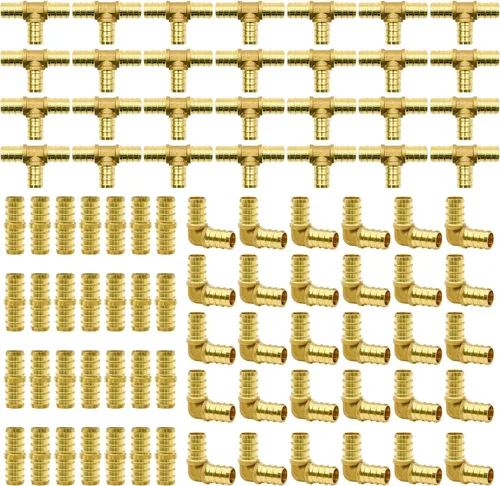 Vista 11 de 15 piezas de accesorios PEX de 1/2 pulgada, juego de acoplamientos rectos de codo TEE, combinación de accesorios de PEX de latón con Tees, codos