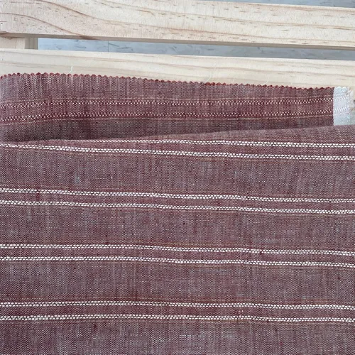 Vista 7 de Tela de rayas de lino lúrex marrón Material elegante para costura, manualidades y decoración del hogar