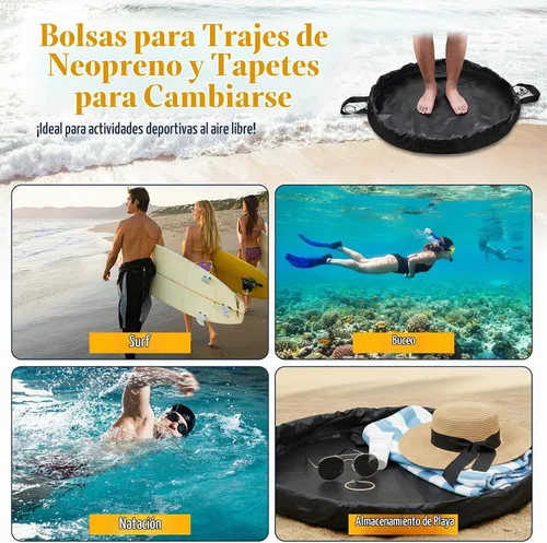 Vista 6 de Wetsuit Change Mat, Portable Large Beach Dry Bag Waterproof Changing Mats Negro