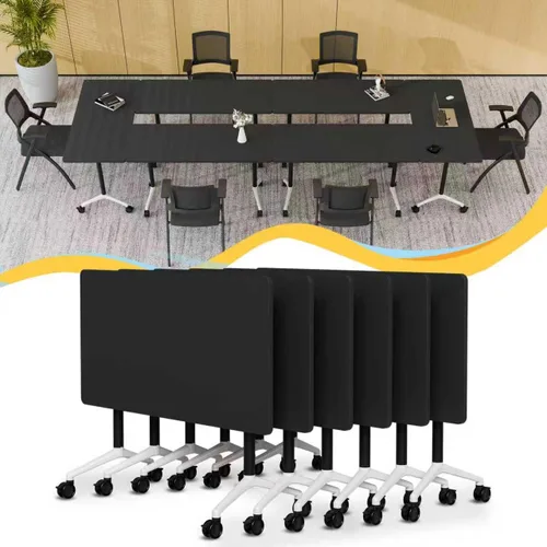 Vista 38 de Mesa de conferencias plegable con ruedas, mesa modular para sala de conferencias con 2 ojales para cables, mesas móviles de sala de reuniones