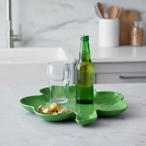 Vista 3 de UP Plato de melamina en forma de trébol, bandeja de fiesta del día de San Patricio, diseño de trébol festivo, para aperitivos, aperitivos y postres