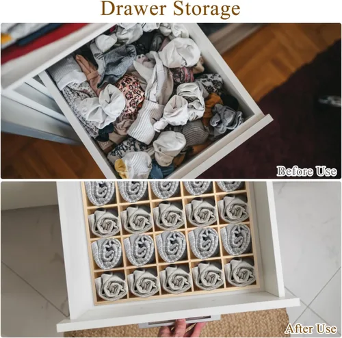 Vista 8 de Artibetter 1 caja de almacenamiento de madera con 20 compartimentos, estable, práctica, para ropa interior, organizador de calcetines, contenedor