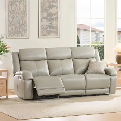 Vista 21 de Watson & Whitely Sofá reclinable eléctrico de piel auténtica, sofás reclinables de pared de 3 plazas con consola de almacenamiento, reposacabezas
