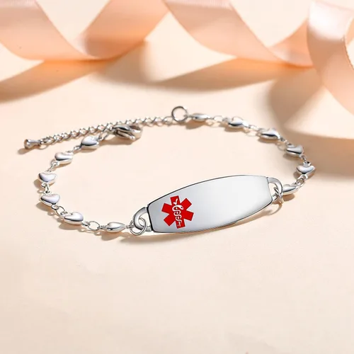 Vista 3 de LinnaLove Pulsera de alerta médica de corazón para mujer, joyería de identificación médica de moda 7-8.5 pulgadas ajustable