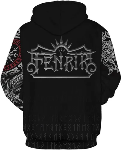 Vista 2 de JooMeryer - Sudadera con capucha de manga larga con estampado 3D Viking Totem para hombre