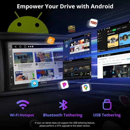 Vista 3 de ATOTO A5L - Estéreo de coche doble DIN Android de 7 pulgadas, radio de coche con Wi-Fi/Bluetooth/USB, CarPlay inalámbrico y Android Auto