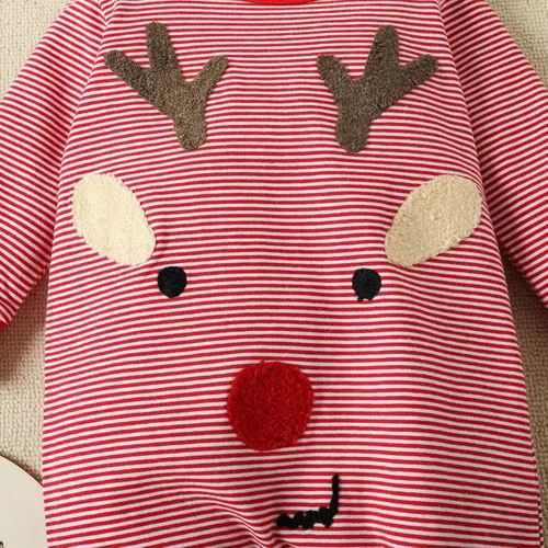 Vista 5 de TBUIALL Mameluco de Navidad de manga larga para niños y niñas, estampado de ciervos a rayas, para otoño