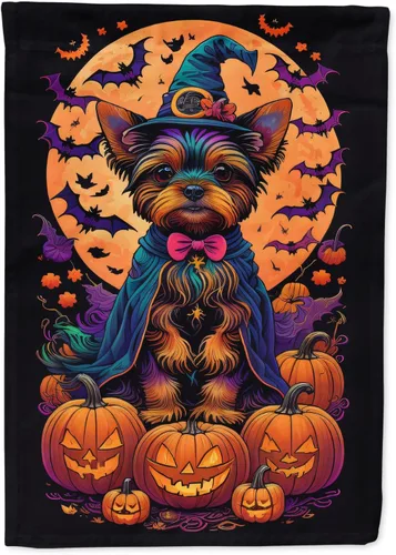 Vista 33 de Caroline's Treasures DAC1466GF - Bandera decorativa para jardín de Halloween de Affenpinscher Witchy para jardín, decoración para patio exterior