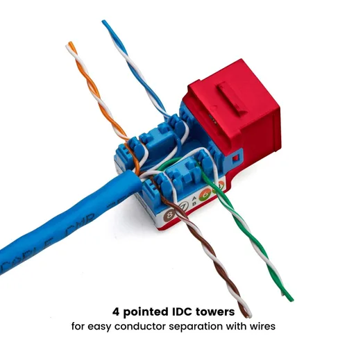 Vista 105 de TRUE CABLE Conector Keystone Cat5e, sin blindaje (UTP), perforado de 90 grados, PoE++ (4PPoE) 100W, certificación UL, verificado ETL, certificado