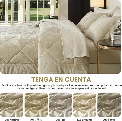 Vista 8 de Ivellow Queen Comforter Set 7 Pieces Bed in a Bag, Beige Velvet Comforter beige (7pcs-Beige)