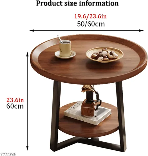 Vista 3 de YVYKFZD Round Coffee Table, 2 Tier Wood Center Table for Living Room, Fluted Tea Table with Metal Frame, Farmhouse Cocktail Table End Table(Walnut