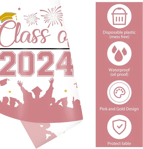 Vista 4 de DUAIAI Decoraciones para fiestas de graduación 2024, paquete de 3 manteles de graduación de tamaño grande, 54 x 108 pulgadas, decoración de plástico