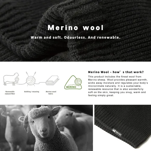 Vista 5 de TOP-EX LXLXXL - Gorro de lana merino impermeable con forro polar para todo tipo de clima invierno cálido