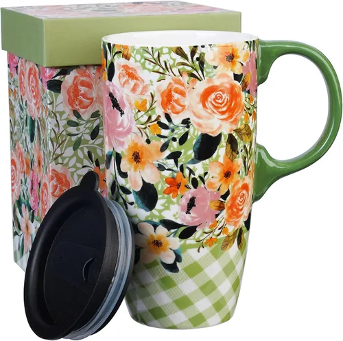 Vista 15 de Topadorn Taza de viaje de cerámica reutilizable de 17 onzas con tapa y asa, taza de café de cerámica con caja de color para los amantes del café