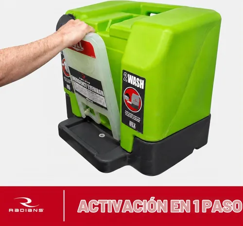 Vista 4 de Radians Estación de lavado de ojos de emergencia de 12 galones con flujo de 15 minutos, verde