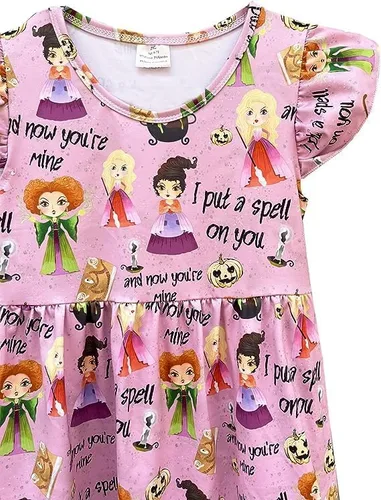 Vista 4 de Vestido de calabaza de Halloween para niñas, vestido de perlas, vestido de manga con vuelo, vestido de Halloween para bebés y niños pequeños