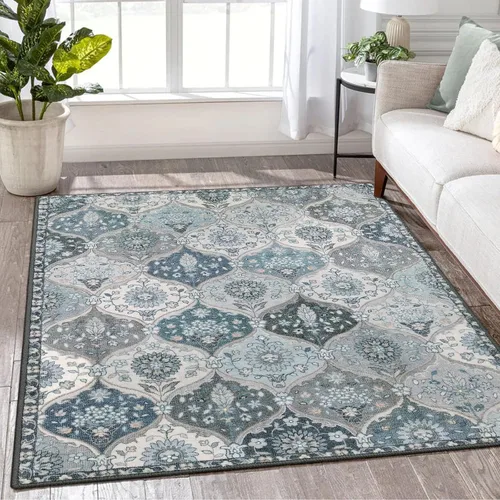 Vista 24 de Lahome - Alfombra marroquí antideslizante y lavable, pequeña alfombra oriental para dormitorio, cocina, entrada, baño, entrada, 61 x 91 cm, crema