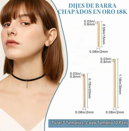 Vista 2 de Beebeecraft 1 caja de 30 dijes de barra vertical chapados en oro de 18 quilates de 3 tamaños