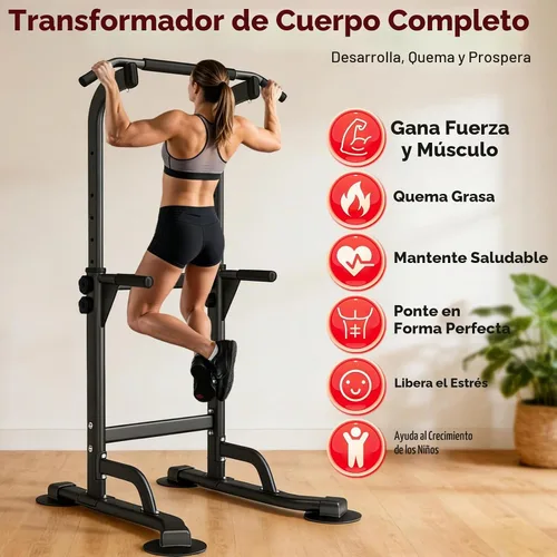 Vista 8 de WATBKHE Power Tower Pull Up Dip Station Foldable, Pull Up Bar Station Adjustable, Multi-Function Home Gym, Strength Training Fitness Equipment