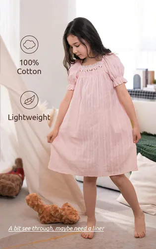 Vista 2 de BANGSAUR Vestidos vintage para niñas, camisas de dormir de princesa de algodón, para niños de 3 a 12 años