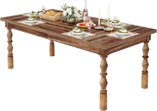 Vista 9 de Tribesigns Mesa de comedor de granja de 62 pulgadas para 4-6 personas, mesa de cocina rectangular grande, mesa de comedor, muebles de cocina y Nogal