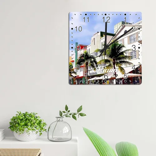 Vista 4 de Miami Landscape Wooden Wall Clock Florida USA Cityscape Travel Square Clocks Decorative Clocks Battery Operated 15 Inch Non-Ticking Modern Living