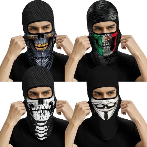 Vista 45 de Pasamontañas 3D, máscara de cara completa, resistente al viento, máscara de esquí con calavera táctica para motocicleta, ciclismo, Halloween 4